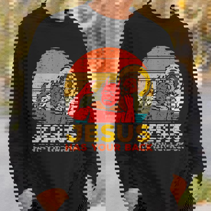 Jesus Has Your Back Jiu Jitsu レトロ クリスチャン メンズ レディース キッズ スウェットシャツ 彼への贈り物