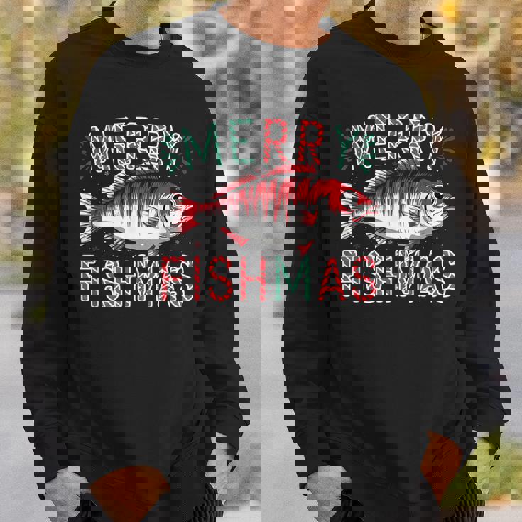 Merry Fishmas Bass Fishing Ugly Christmas For Anglers Sweatshirt Gifts for Him