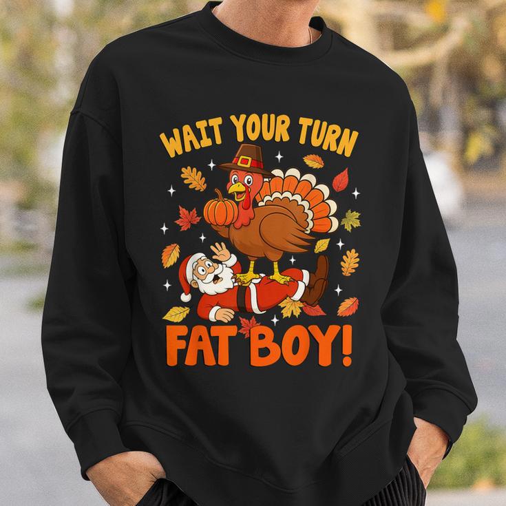 Wait Your Turn Thanksgiving Day Turkey Santa Christmas Sweatshirt Gifts for Him