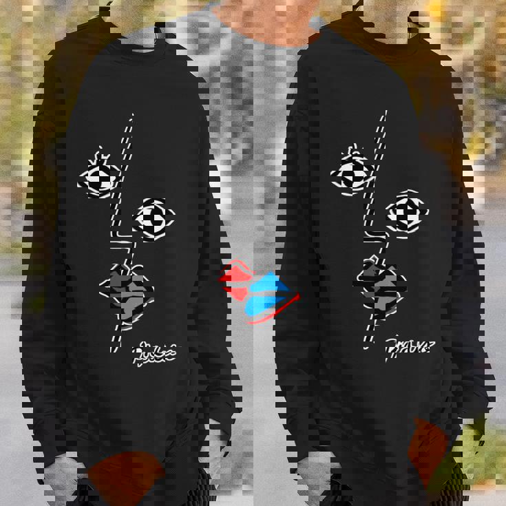 【ピカソ風】顔 男女 キス モダンフェイス（パロディ）【ピカウソ】キュビズム 80年代風 面白い アート 長袖tシャツ スウェットシャツ 彼への贈り物