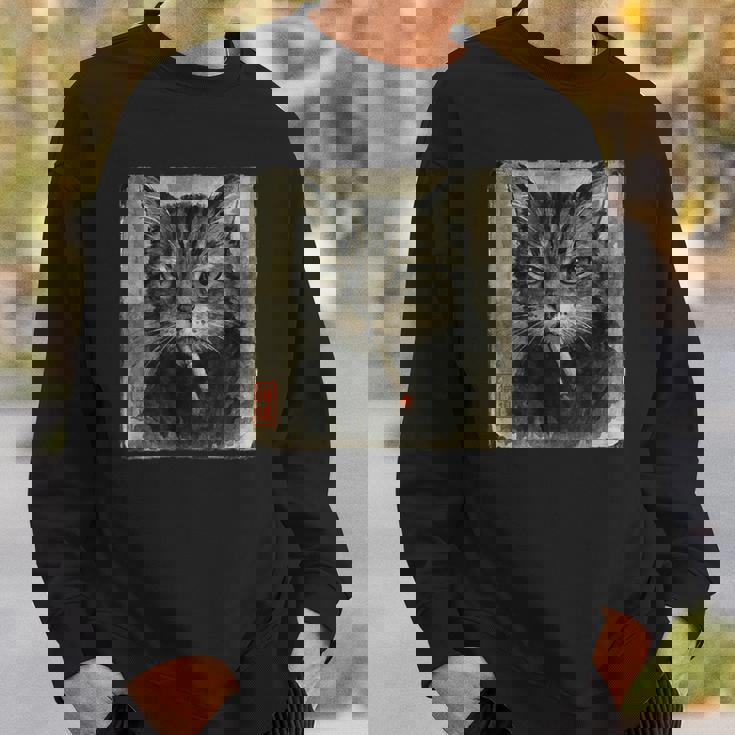 おもしろい 悲しい猫 喫煙 タバコ ミーム 恋人 墨絵 日本語 スウェットシャツ 彼への贈り物