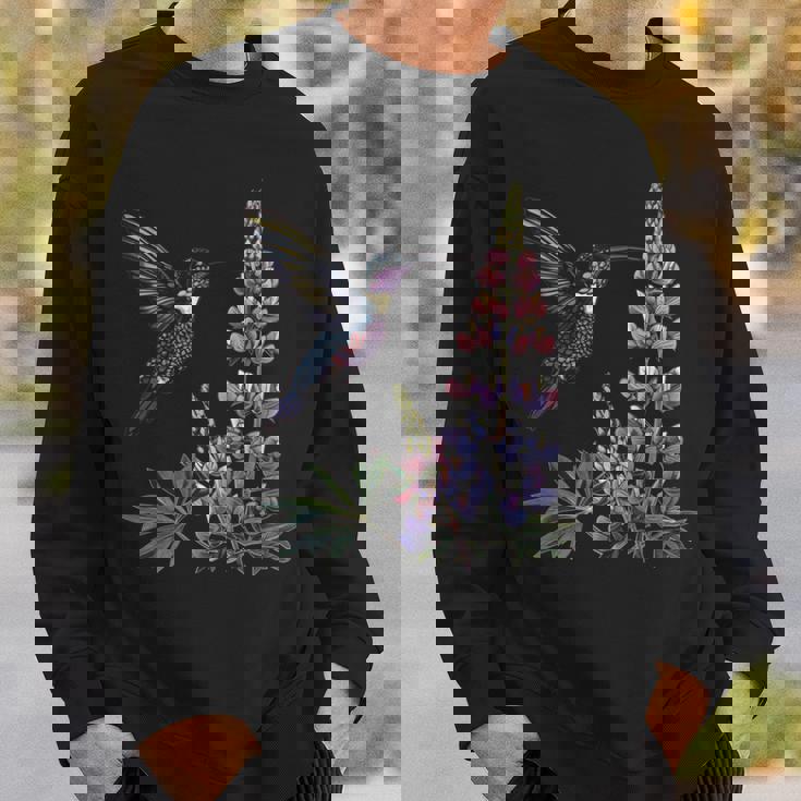 かわいいハチドリ バードウォッチング ルピナスフラワーガール 植物 ママ 長袖tシャツ スウェットシャツ 彼への贈り物