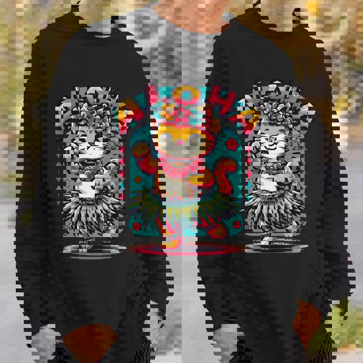 アロハ ハワイ ハワイアン フラダンス キャット シャツ 猫好き フラ 長袖tシャツ スウェットシャツ 彼への贈り物