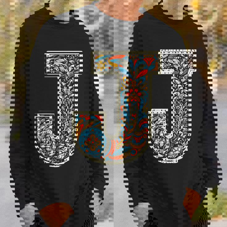 イニシャル 名前 文字 J アルファベット 民芸風 スウェットシャツ 彼への贈り物