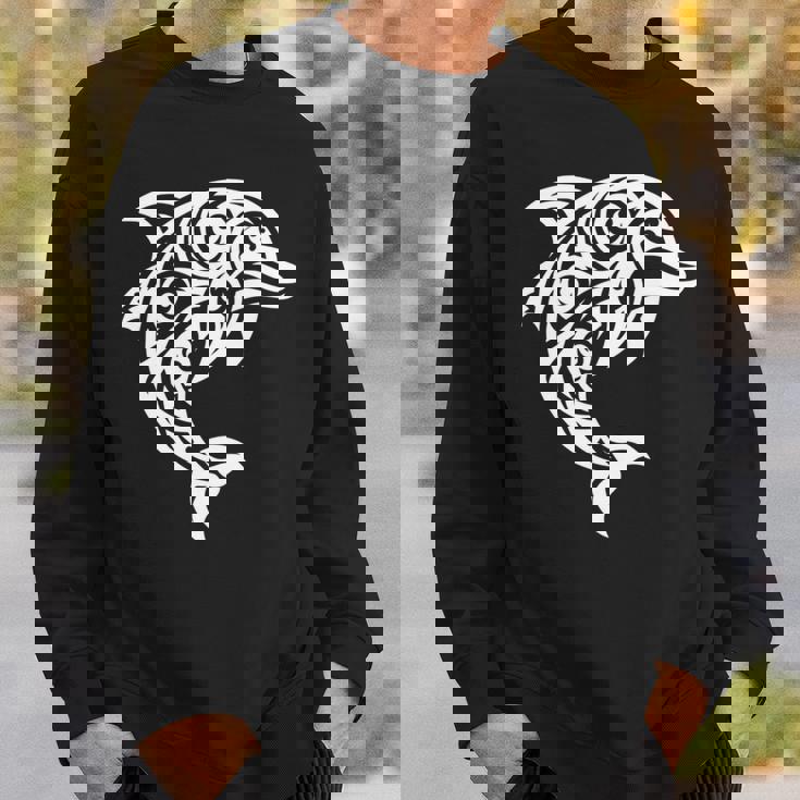 イルカ ポリネシアン トライバル マオリ ライトパターン イルカ 長袖tシャツ スウェットシャツ 彼への贈り物