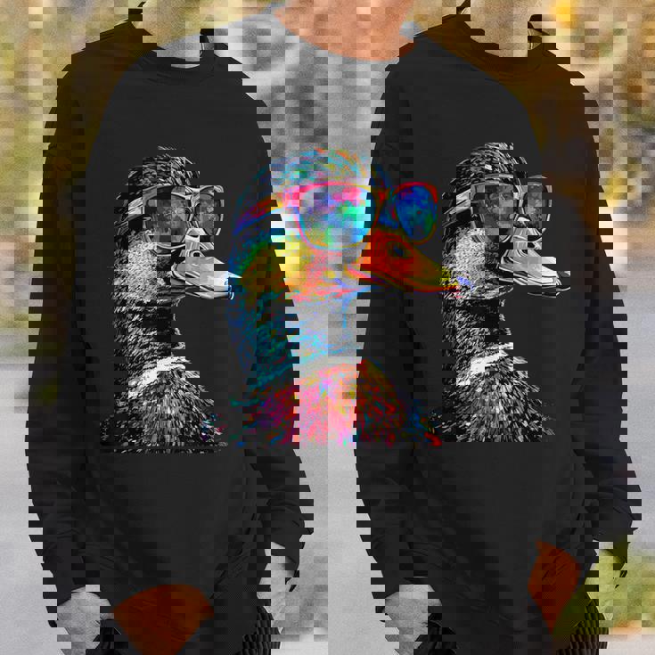 カラフルな虹色のアヒル マガモ ドレイク 小さなアヒル スウェットシャツ 彼への贈り物