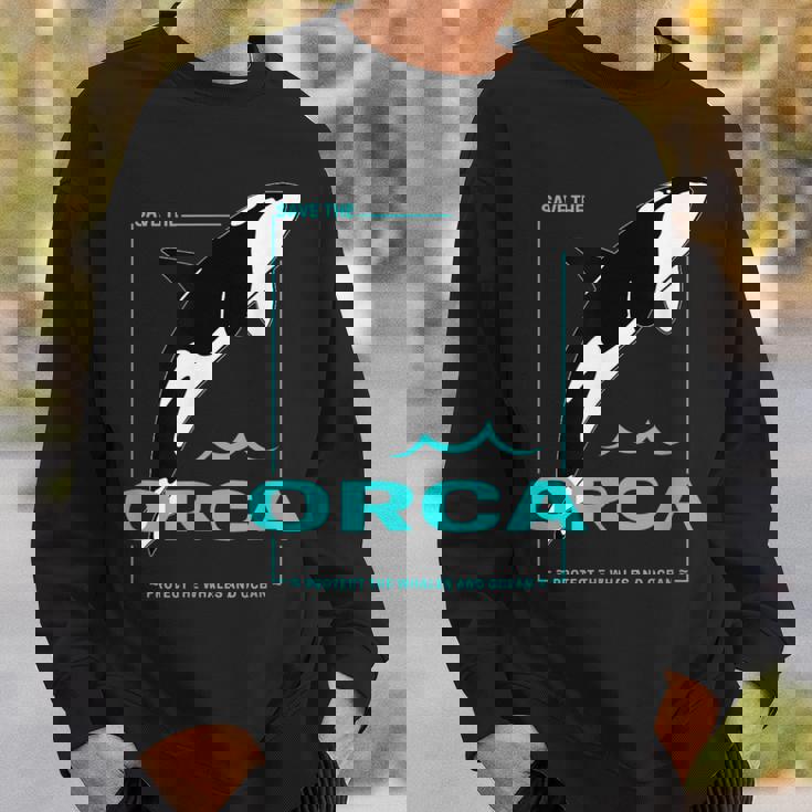 クジラと海を守るシャチ レトロなシャチのデザイン スウェットシャツ 彼への贈り物