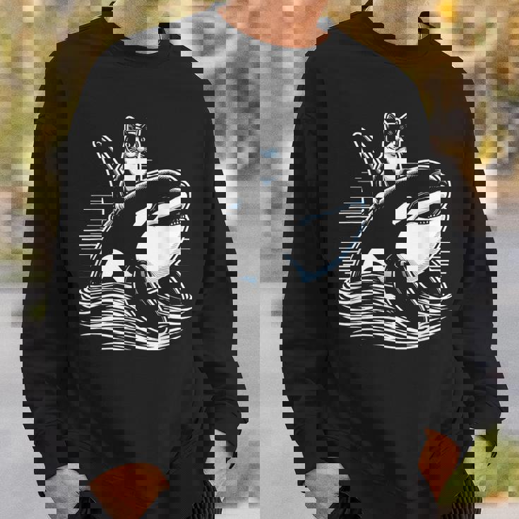 シャチに乗る猫 ファニー スウェットシャツ 彼への贈り物