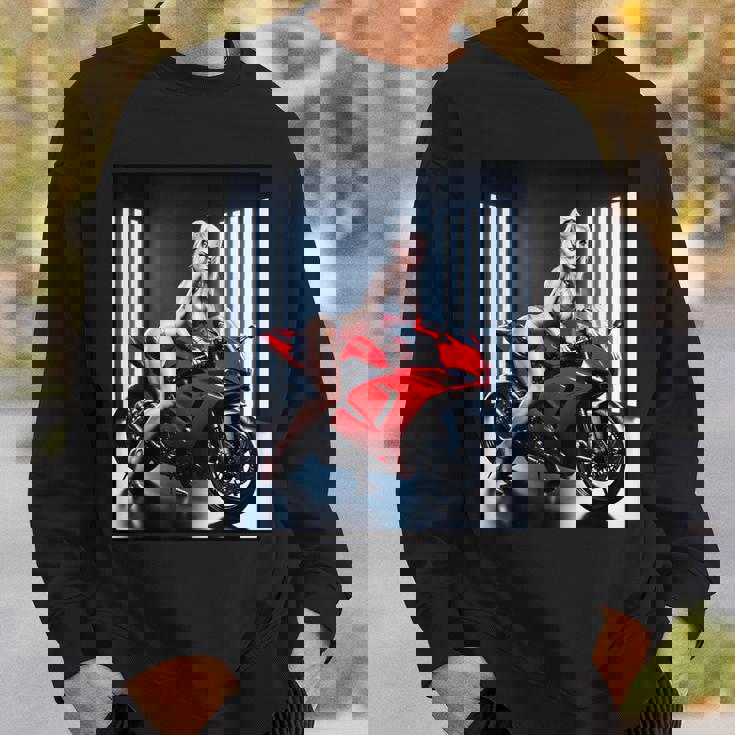 セクシーガールグラフィックtシャツ セクシーなブロンドガール&レッドストリートバイク スウェットシャツ 彼への贈り物