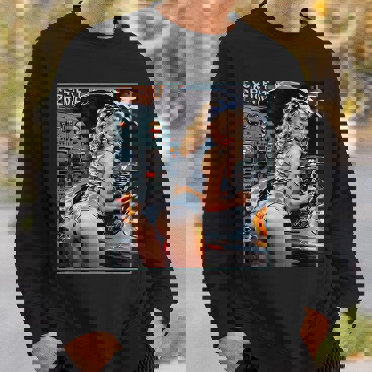 セクシーガールグラフィックtシャツ セクシーなブロンドメカニックピンナップガール スウェットシャツ 彼への贈り物