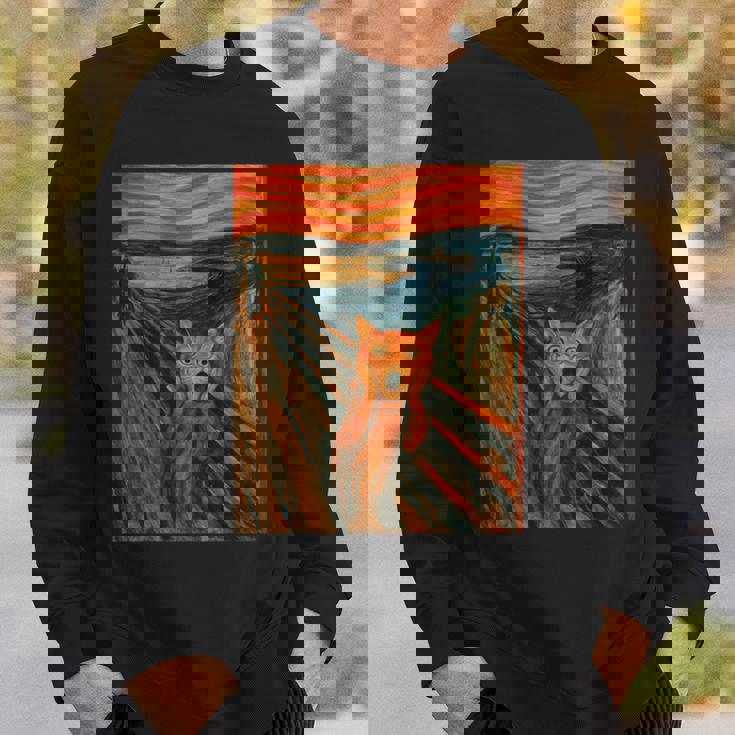 ニャンコの叫び 面白い 猫 ムンクの叫び パロディ おもしろ 服 おもしろグッズ ネタ 長袖tシャツ スウェットシャツ 彼への贈り物