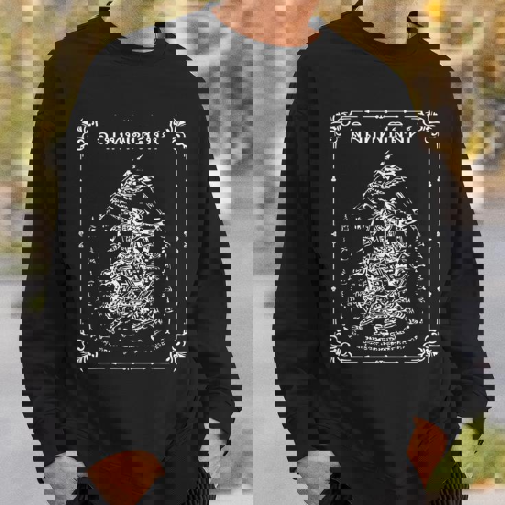 ハヌマーン ・ サック ・ ヤント 猿の神ハヌマーンは、神話上のライオン、プラヤー・シングに乗りながら歌を歌います スウェットシャツ 彼への贈り物