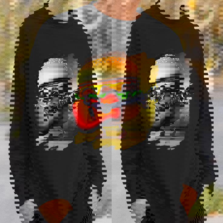 ハンバーガー 演奏 ギター ギタリスト ファニー ファーストフード ハンバーガー スウェットシャツ 彼への贈り物