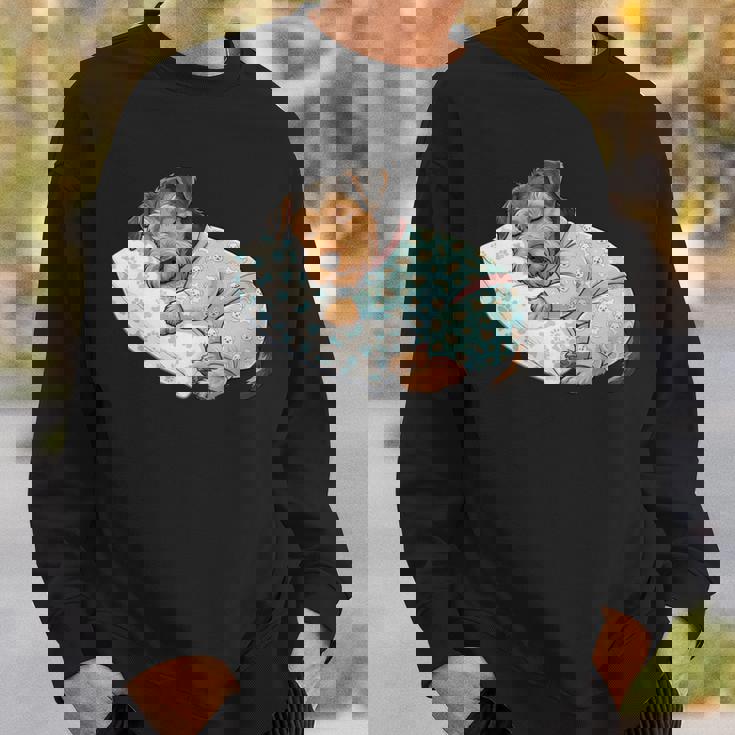 パジャマで寝ているかわいいボストンテリア犬就寝アート 長袖tシャツ スウェットシャツ 彼への贈り物