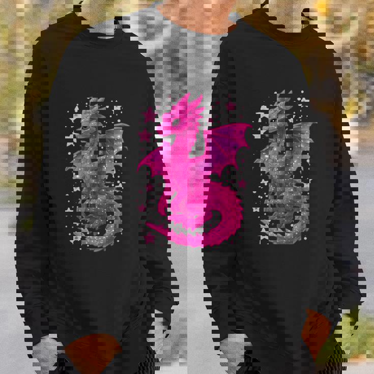 ピンクファンタジー ドラゴンと星 長袖tシャツ スウェットシャツ 彼への贈り物