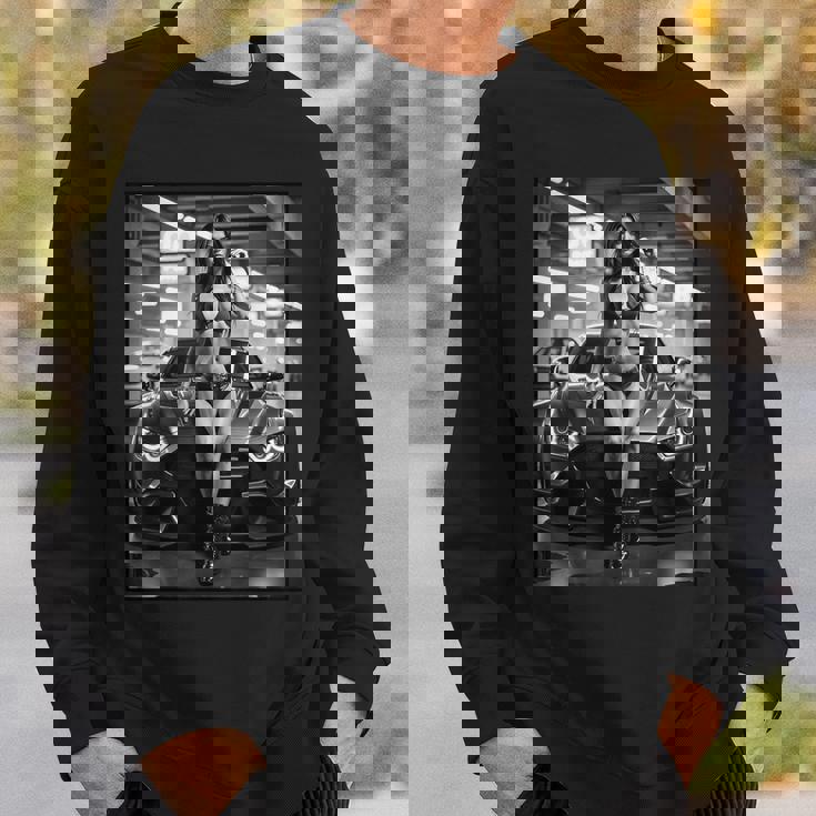 ピンナップガールtシャツ 男性用 巨乳ピンナップガール&カー B&W スウェットシャツ 彼への贈り物