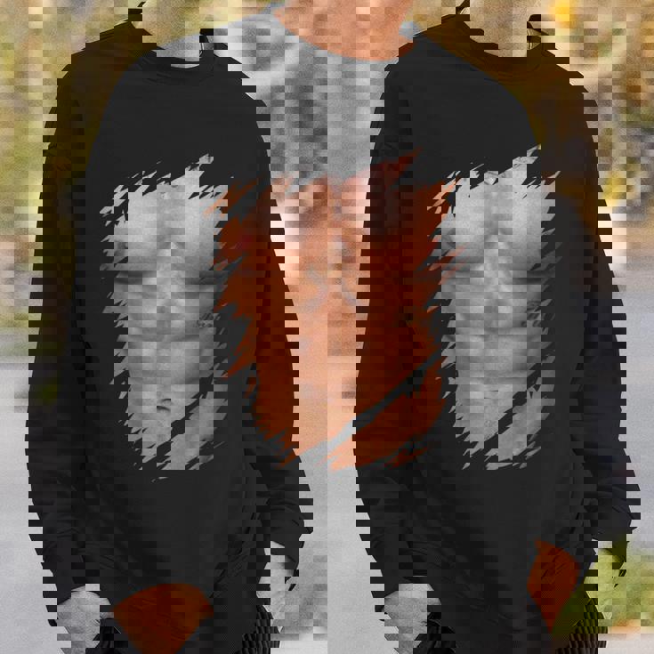 メンズ フェイク マッスル 破れた胸 腹筋 6パック スウェットシャツ 彼への贈り物