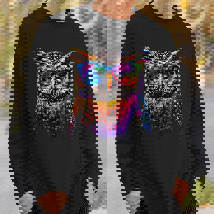 フクロウ カラフル レインボーカラー ポップアート フクロウ フクロウ かわいい フクロウ スウェットシャツ 彼への贈り物