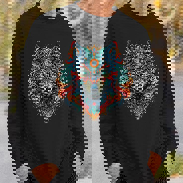 フラクタル スピリット アニマル オオカミ サイケデリック スウェットシャツ 彼への贈り物