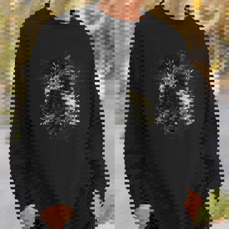 ブラックローズフラワーとスカルアート グランジスタイル 長袖tシャツ スウェットシャツ 彼への贈り物