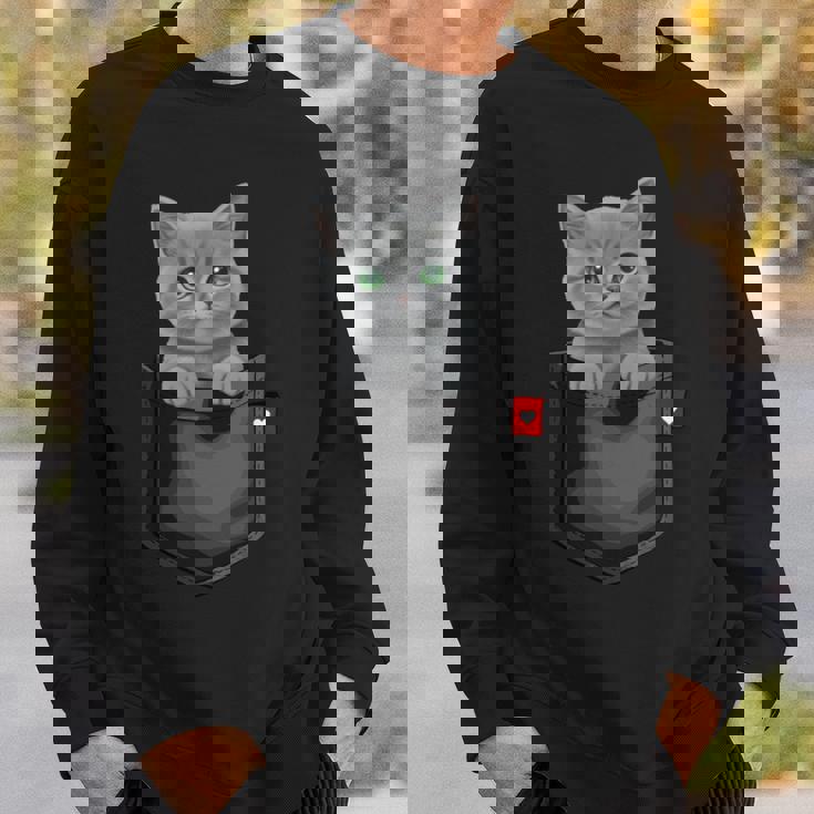 ブリティッシュショートヘア猫 ポケットの中 のぞくかわいい子猫 長袖tシャツ スウェットシャツ 彼への贈り物