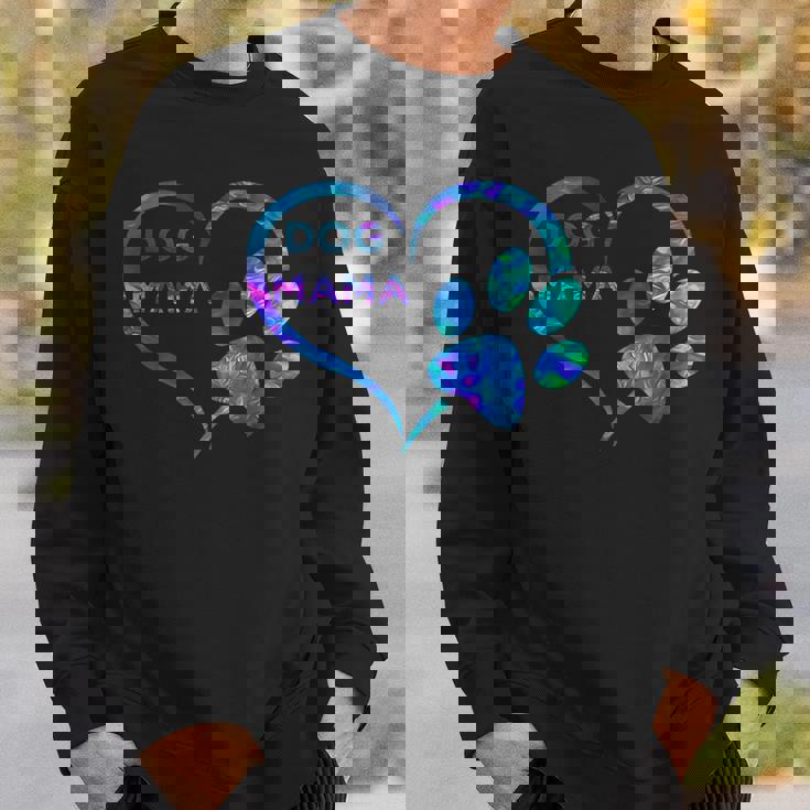 ブルーティールパープル ドッグママと足跡プリント ハート 犬 ママ スウェットシャツ 彼への贈り物