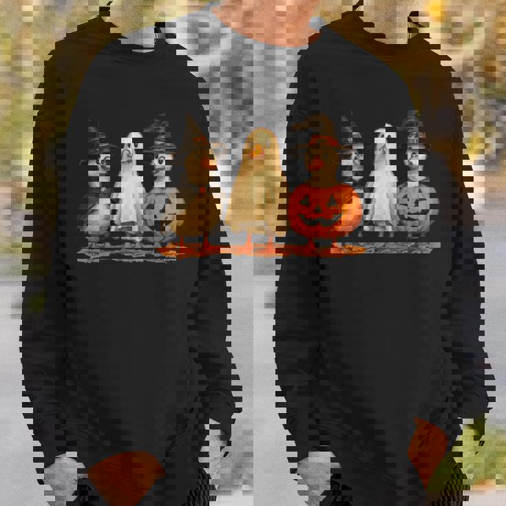 ペンギン 魔女 ゴースト パンプキン トリオ ハロウィン 楽しい 長袖tシャツ スウェットシャツ 彼への贈り物