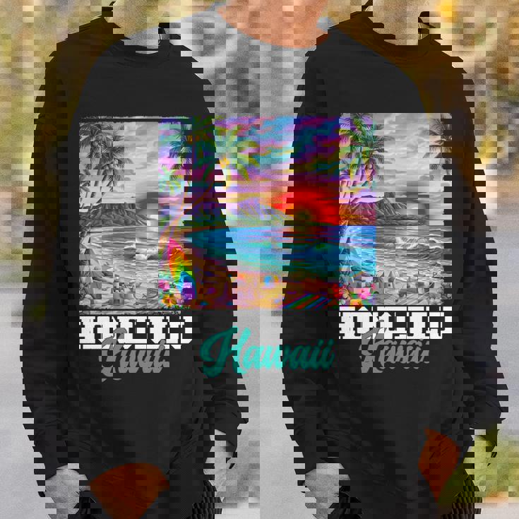 ホノルル ハワイ ハワイアン 波 ビーチ 夏 サーフィン レトロ 長袖tシャツ スウェットシャツ 彼への贈り物