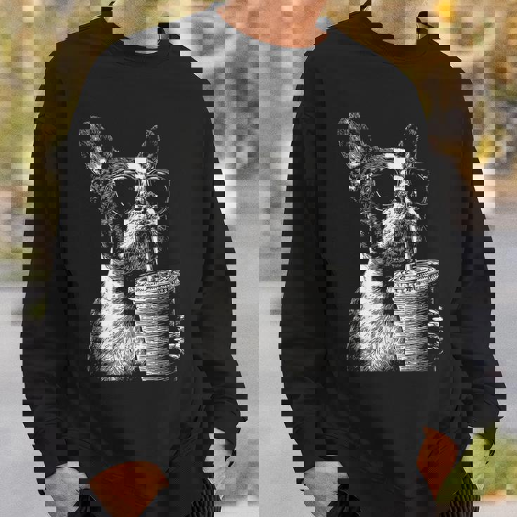 ボストンテリア ドリンク アイスコーヒー 面白い Bostie Dog Meme スウェットシャツ 彼への贈り物