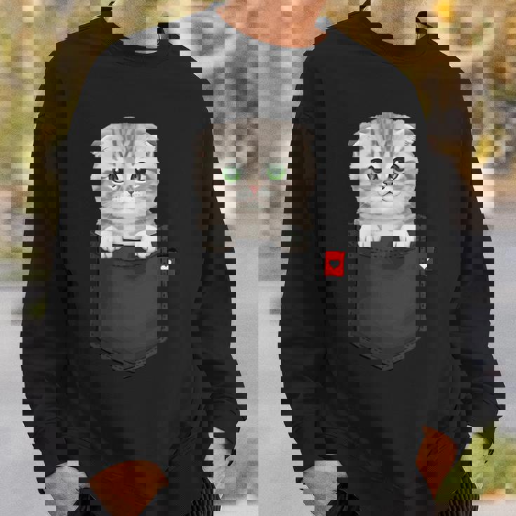 ポケットに入ったスコティッシュフォールド猫 のぞくかわいい子猫 スウェットシャツ 彼への贈り物