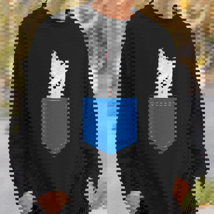 ポケットに犬のウェスティ犬テリアフロントポケット胸 スウェットシャツ 彼への贈り物