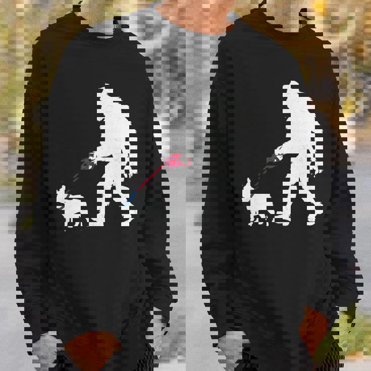 レトロ ビッグフット ウォーキング フレンチブルドッグ ファニー サスカッチ 長袖tシャツ スウェットシャツ 彼への贈り物