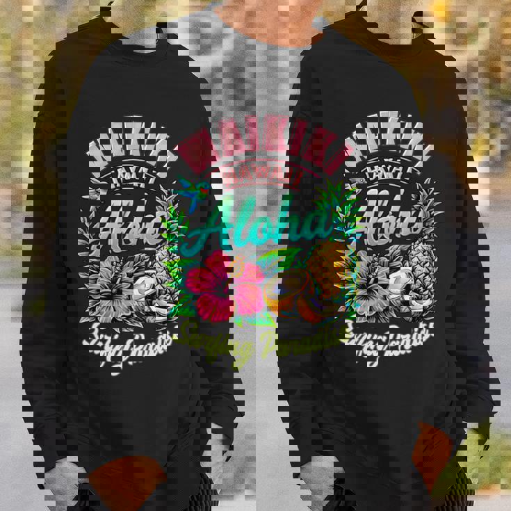 ワイキキ ハワイ アロハ サーフィン パラダイス ハイビスカス パイナップル 長袖tシャツ スウェットシャツ 彼への贈り物