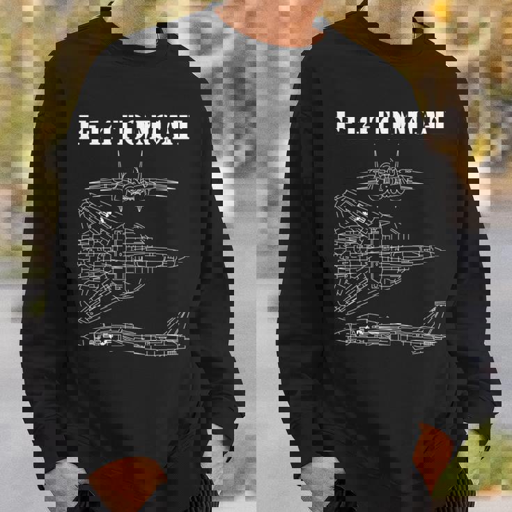 ヴィンテージ ホワイト F14 トムキャット 飛行機 スケマティック F-14 ジェット 長袖tシャツ スウェットシャツ 彼への贈り物