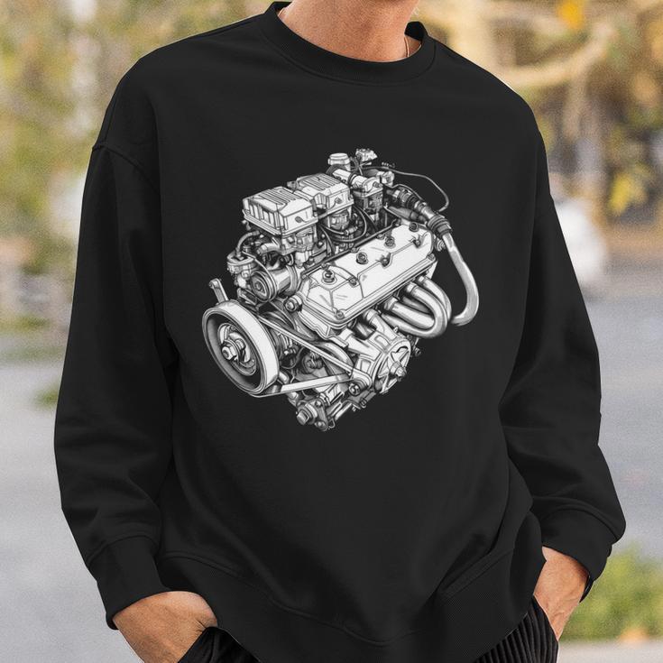 ヴィンテージカーエンジンコンポーネント 青写真 図 メンズグラフィック 長袖tシャツ スウェットシャツ 彼への贈り物
