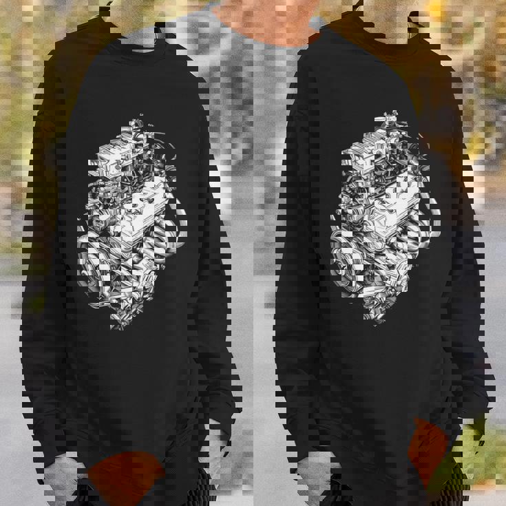 ヴィンテージカーエンジンコンポーネント 青写真 図 メンズグラフィック 長袖tシャツ スウェットシャツ 彼への贈り物