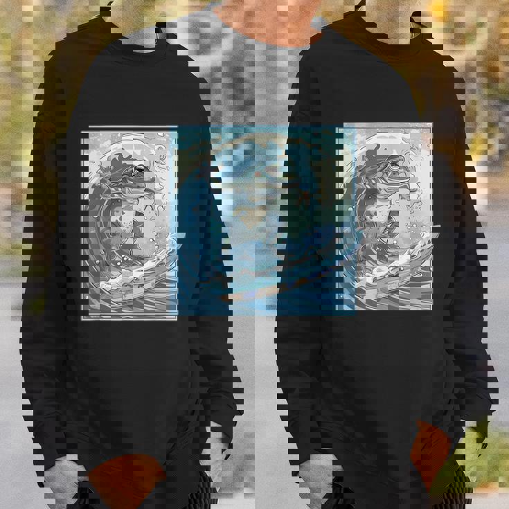 両生類サーファー 日本の波 アート サーフィン カエル スウェットシャツ 彼への贈り物