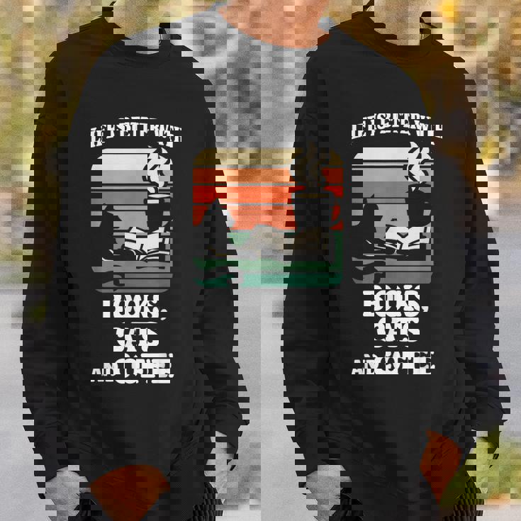 人生は本と猫と一緒に猫を読む カフェ 図書館 スウェットシャツ 彼への贈り物