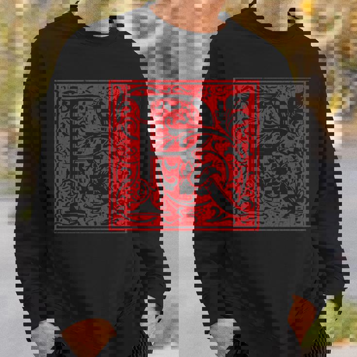 大文字 R ヴィンテージ フローラル イニシャル モチーフ レトロ アルファベット 長袖tシャツ スウェットシャツ 彼への贈り物