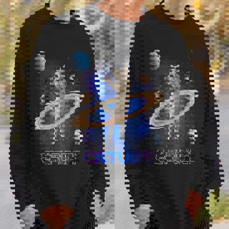 宇宙の土星猫土星ギャラクシー面白い子猫猫の恋人 スウェットシャツ 彼への贈り物