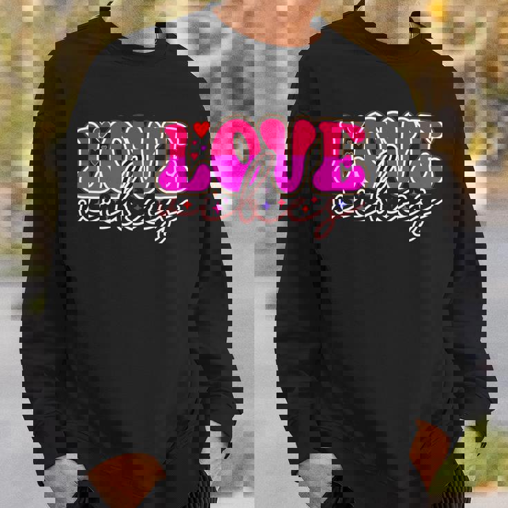 明るいピンク Loveibes ハート ネオンエナジー 長袖tシャツ スウェットシャツ 彼への贈り物