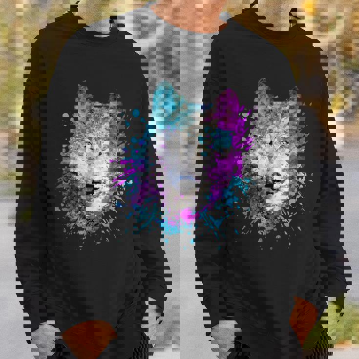 水彩 狼 頭 カラフル オオカミ 贈り物 スウェットシャツ 彼への贈り物