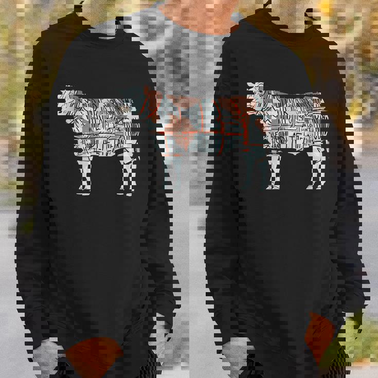牛肉の部位 面白いtシャツ 焼肉 Bbq 牛 グルメ メンズ おもしろ 面白い 服 オリジナル グッズ ネタ イラスト スウェットシャツ 彼への贈り物