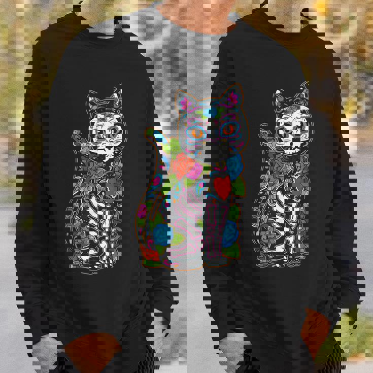 猫 シュガー スカル メキシコ カラベラ 死者の日 ハロウィン スウェットシャツ 彼への贈り物