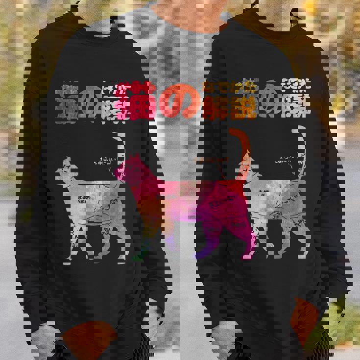 猫のなでかた解説 おもしろ 猫好き アイデア ギフト サプライズ にゃんこ 半袖 ペット プリント スウェットシャツ 彼への贈り物