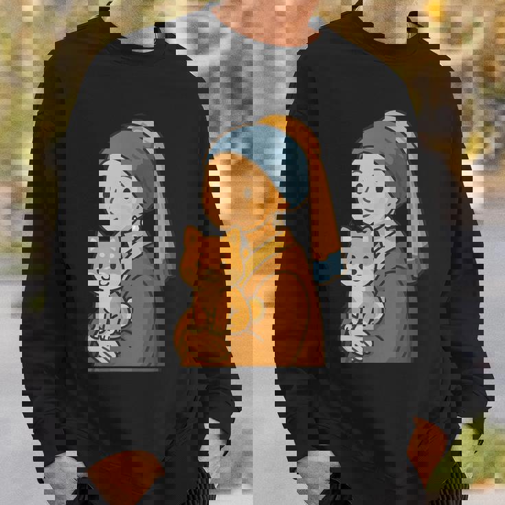 真珠の耳飾りの少女 柴犬 子柴 名画 いぬ イラスト かわいい 犬好き おもしろ 面白い スウェットシャツ 彼への贈り物