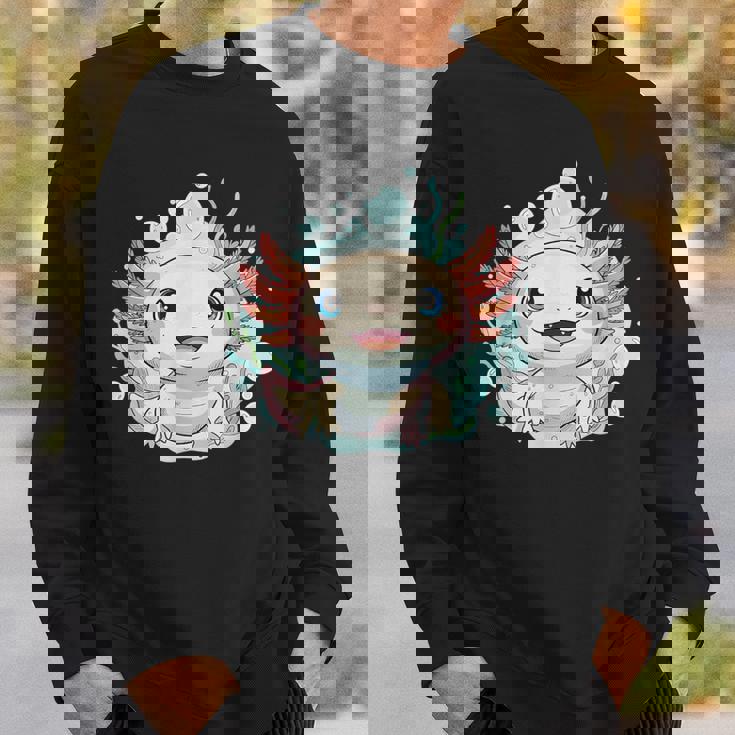 笑顔のaxolotl カワイイかわいい水中漫画 スウェットシャツ 彼への贈り物