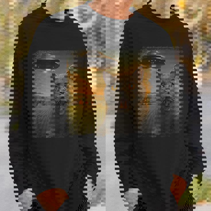 苦悩するブリティッシュショートヘアの猫 Ufo セルフィー 侵略 エイリアン スウェットシャツ 彼への贈り物