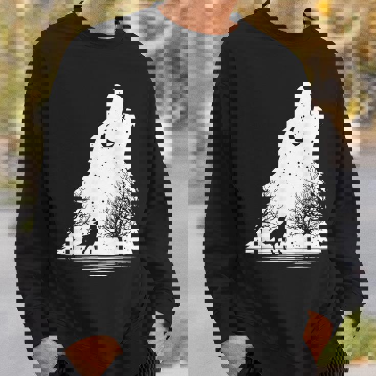 遠吠えするオオカミ 星空 オオカミモチーフ 男女兼用 スウェットシャツ 彼への贈り物