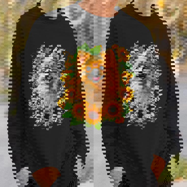 面白いtシャツ ポメラニアン ひまわり わんこ メンズ 犬好き グッズ かわいい おもしろ 面白い 服 ネタ 長袖tシャツ スウェットシャツ 彼への贈り物